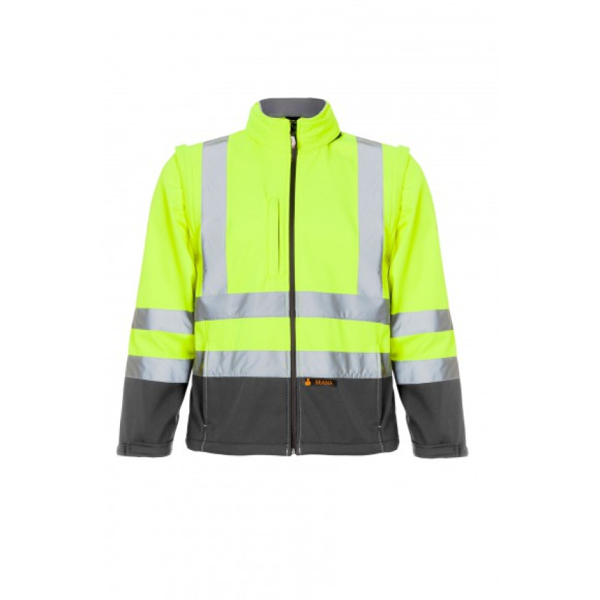 Chaqueta Softshell Bicolor Mangas Desmontables Gris Amarillo Fluor